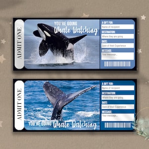 Boleto sorpresa imprimible para AVISTAMIENTO DE BALLENAS, vale de regalo, plantilla de boleto de evento editable, viaje de avistamiento de BALLENAS, bricolaje