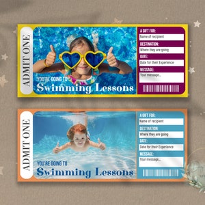 LEZIONI DI NUOTO stampabile Biglietto di rivelazione a sorpresa, Buono regalo, Modello di biglietto per evento modificabile, Lezione di NUOTO, Impara a nuotare, Scaricabile