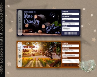 WINE COUNTRY TRIP Surprise Gift Reveal Ticket, Customizable  (Digital Download)