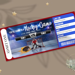 Printable HOCKEY GAME Surprise Reveal Ticket, Gift Voucher, Editable Event Ticket Template, Game Ticket, Hockey Rink, NHL, Diy