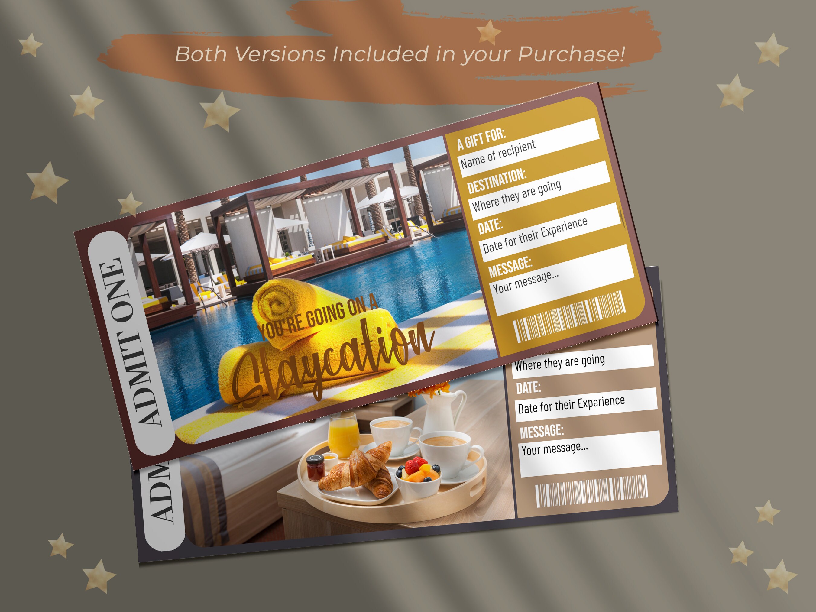Printable STAYCATION Surprise Reveal Ticket, Gift Voucher, Editable Event Ticket Template ...