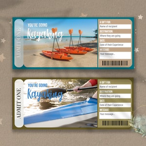 Druckbares KAYAKING TRIP Surprise Reveal Ticket, Geschenkgutschein, bearbeitbare Event Ticket Vorlage, KAYAK Erfahrung, herunterladbar, anpassbar