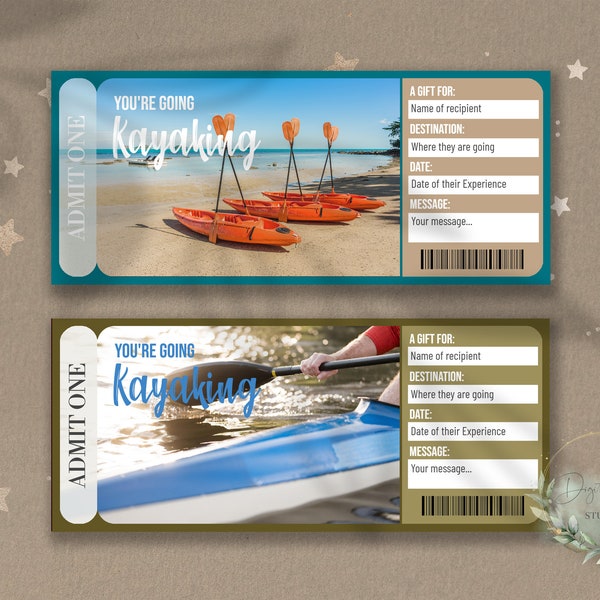 Printable KAYAKING TRIP Surprise Reveal Ticket, Gift Voucher, Editable Event Ticket Template, KAYAK Experience, Downloadable, Customizable