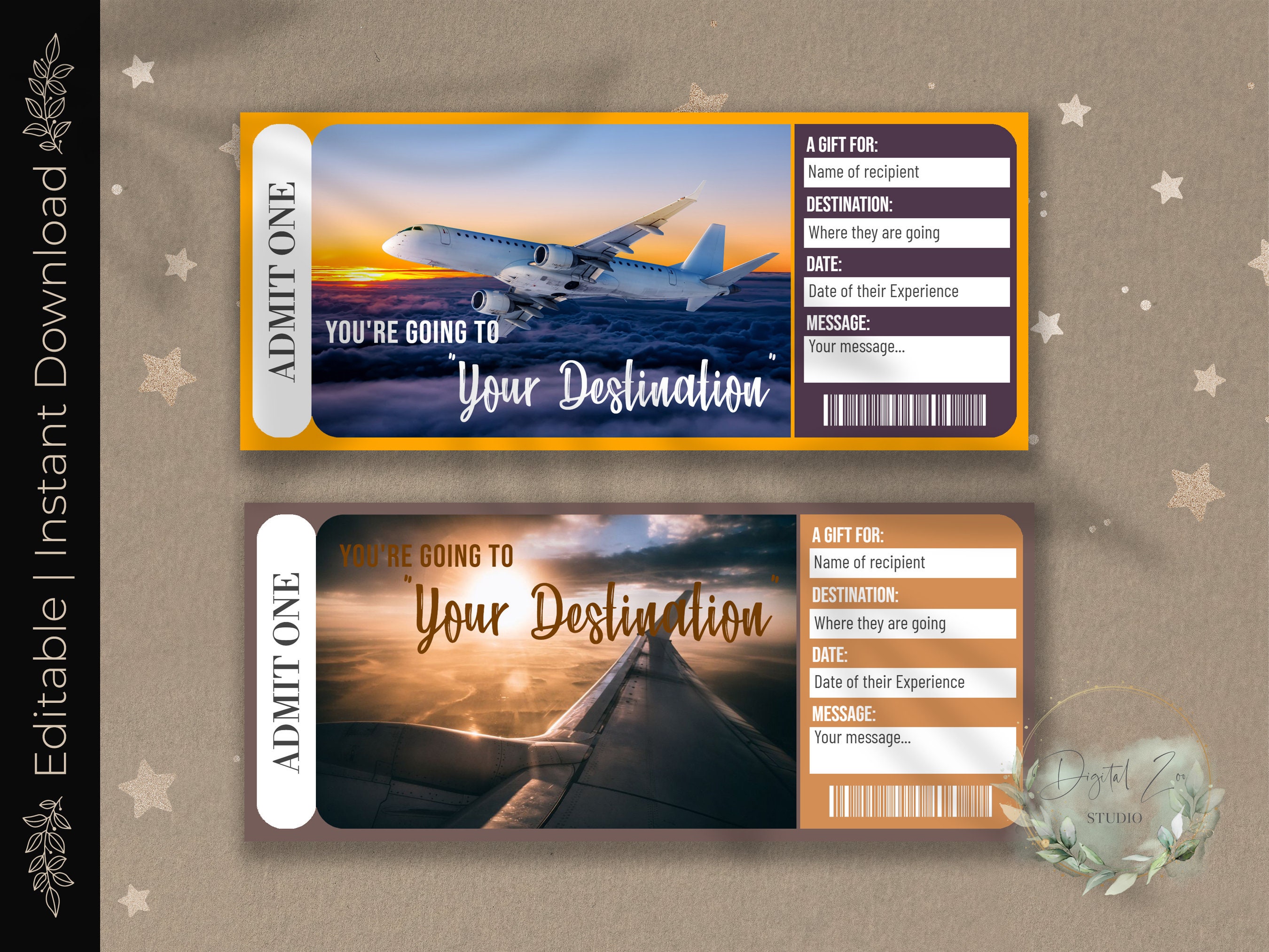 Printable AIRLINE FLIGHT Surprise Reveal Ticket, Gift Voucher, Editable Printable AIRLINE FLIGHT Surprise Reveal Ticket, Gift Voucher, Editable