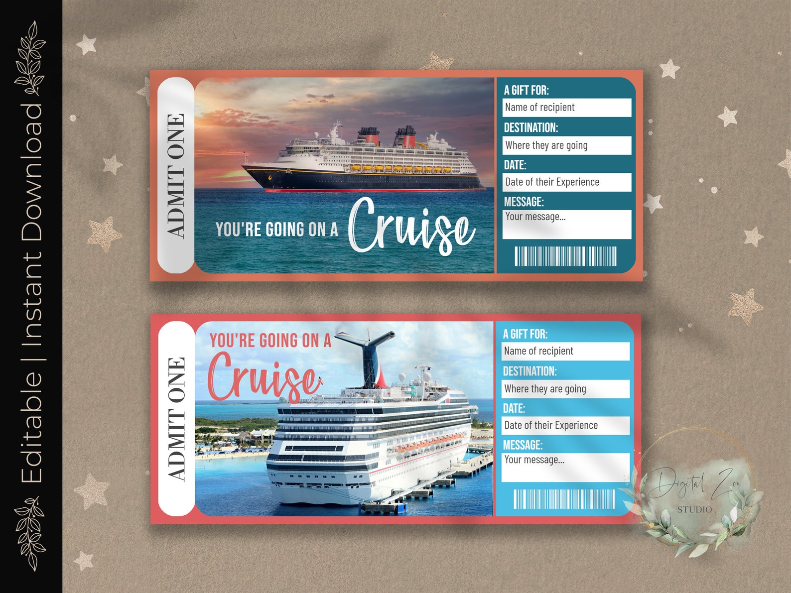 Printable CRUISE Surprise Reveal Ticket, Gift Voucher, Editable Event ...