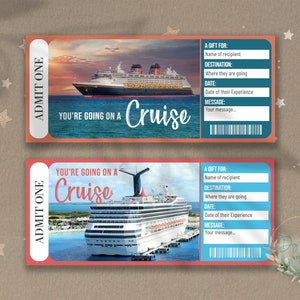 Afdrukbaar CRUISE Surprise Reveal Ticket, cadeaubon, bewerkbare evenementticketsjabloon, CRUISE VAKANTIE, cruiseschip, downloadbaar, diy