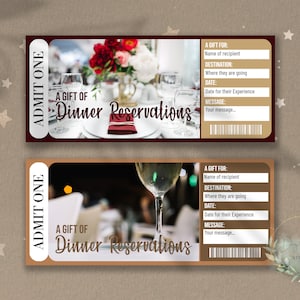 Printable DINNER RESERVATIONS Surprise Reveal Ticket, Gift Voucher, Editable Event Ticket Template, Downloadable, Customizable, Restaurant