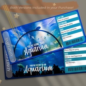 Printable AQUARIUM TRIP Surprise Reveal Ticket, Gift Voucher, Editable ...