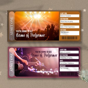 Druckbare KONZERT Surprise Reveal Ticket, Geschenkgutschein, bearbeitbare Veranstaltungsticketvorlage, Musikgruppe, Rockband, herunterladbar, benutzerdefiniert