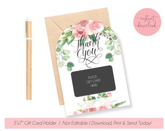 Floral Themed THANK YOU Gift Card Holder, Printable (Digital Download)