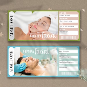 Boleto de revelación sorpresa FACIAL imprimible, vale de regalo, plantilla de boleto de evento editable, regalo para el cuidado de la piel, descargable, personalizable, diy
