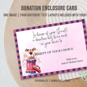 Printable Dog DONATION ENCLOSURE CARD, Editable Donation Card, Donation in the Name of, Charitable Donation, Donation in Honor of, Diy