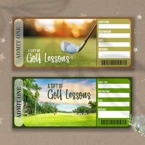 LECCIONES DE GOLF imprimibles Boleto de revelación sorpresa, vale de regalo, plantilla de boleto de evento editable, GOLF, regalo de instrucción de golf, descargar, bricolaje