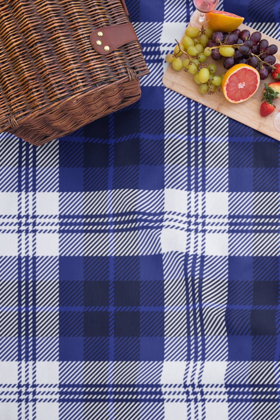 Blue White and Black Checkered Plaid Picnic Blanket Outdoor Etsy
