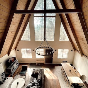 Modern Vacation A-Frame 24&#39; x 40&#39; Open Plan Cabin / Construction Blueprint House Design Concept Plans