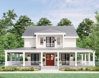 Old Southern Charm Farmhouse Plan 3 bed 3.5 bath (55'x58') Custom House Plans and Blueprints