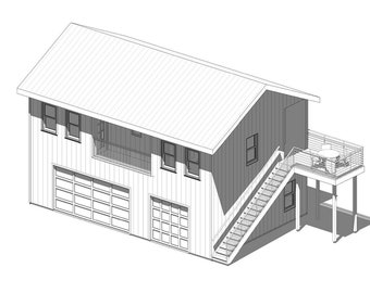 Twin Oak I Two level 2 bed ADU (25x38') Custom House Plans and Blueprints