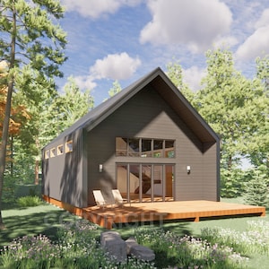 Modern Vacation Cabin Loft 30&#39; x 30&#39; Open Plan Cabin / Design Blueprint House Concept Pricing Plans