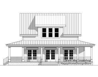 The Cottage Farmhouse Plan 3 bed 3.5 bath (51'x48') Custom House Plans and Blueprints