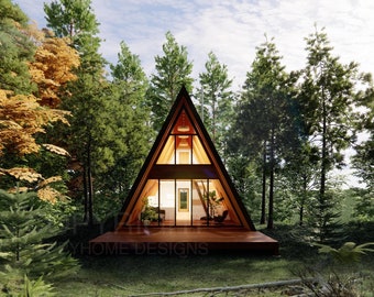 Modern Yosemite A Frame 22' x 36' Spacious Cabin / Tiny House / A-Frame House Design Concept Plans