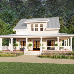 The Cottage Farmhouse Plan 3 bed 3.5 bath (51'x48') Custom House Plans and Blueprints