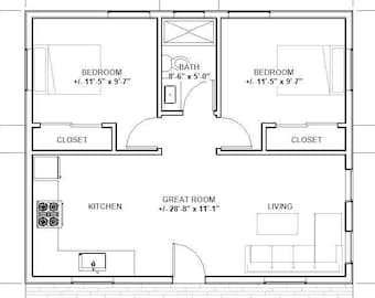 The Twin Tulip ADU 2 bed 1 bath (30'x25') 750SF Custom House Plans and Blueprints