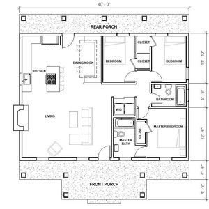 Huisje 3 slaapkamers en 2 badkamers (40'x30') aangepaste huisplannen en blauwdrukken
