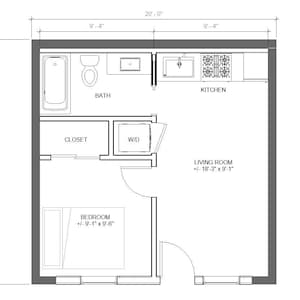 Modern Garage ADU 1 bed 1 bath (20'x20') 400 SF - Affordable Custom House Plans and Blueprints