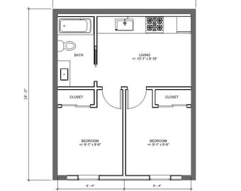Modern Garage ADU Renovation 2 bed 1 bath (24'x20') 480 SF - Affordable Custom House Plans and Blueprints