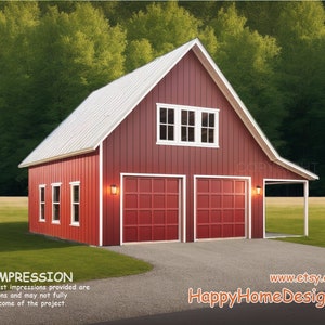 2 Bay Barn Garage Floor Plan, 2 story garage and workshop. 840 sq ft.