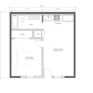 Modern Garage ADU 1 bed 1 bath (24&#39;x24&#39;) 576 SF - Affordable Custom House Plans and Blueprints