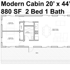 Pine Lake Cabin 20’ x 44’ 880 SF Modern Tiny House / Architectural Plans / Blueprint House Design Concept Plans