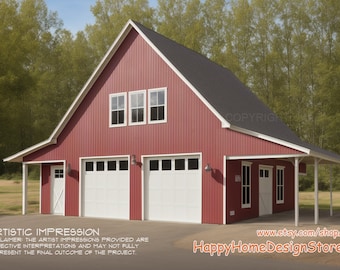 2 Bay Barn Garage Floor Plan, 2 story garage and workshop. 1100 sq ft.