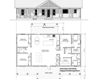 Homestead 3 bed 2.5 bath (60'x30') 1800 SF Custom House Plans and Blueprints