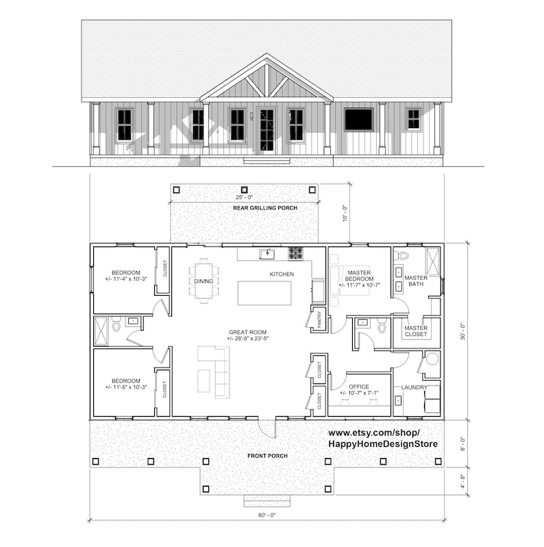 Homestead 3 Bed 2.5 Bath (60'x30') 1800 SF Custom House Plans and