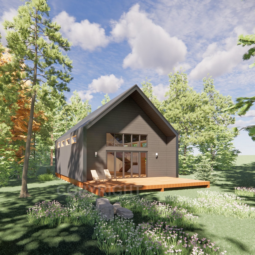 Modern Vacation Cabin Loft 30' X 30' Open Plan Cabin / Design Blueprint