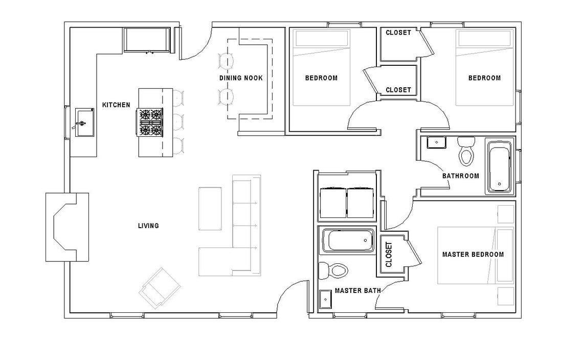Cottage 3 bed 2 bath (40'x26') Custom House Plans and Blueprints + electrical