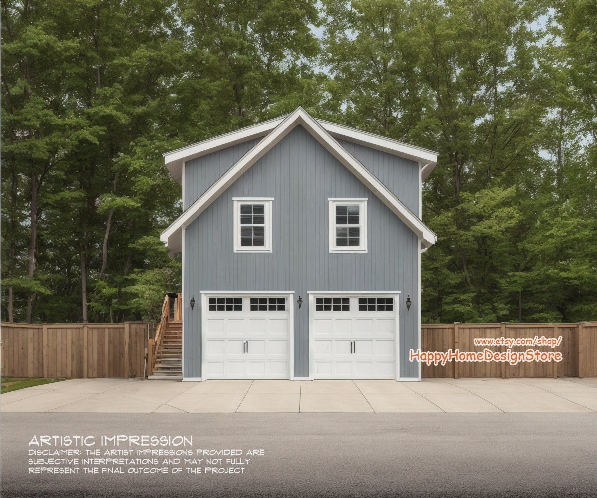 Two Car ADU Garage Loft 22'x22' Architectural Plans