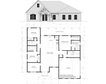 Affordable Brick Homestead 3 bed 3 bath (55' x 46') 1823 SF Custom House Plans and Blueprints