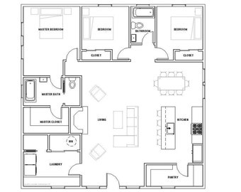 Spacious Cottage 3 bed 2 bath (40&#39;x40&#39;) Custom House Plans and Blueprints
