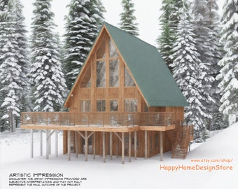 Modern Vacation A-Frame 24' x 40' Open Plan Cabin / Construction Blueprint House Design Concept Plans
