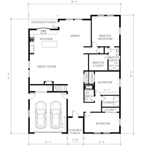 Tradizionale incontra contemporaneo: 3 camere da letto e 2 bagni (46'x60') Design di transizione - Piani e progetti di case personalizzati