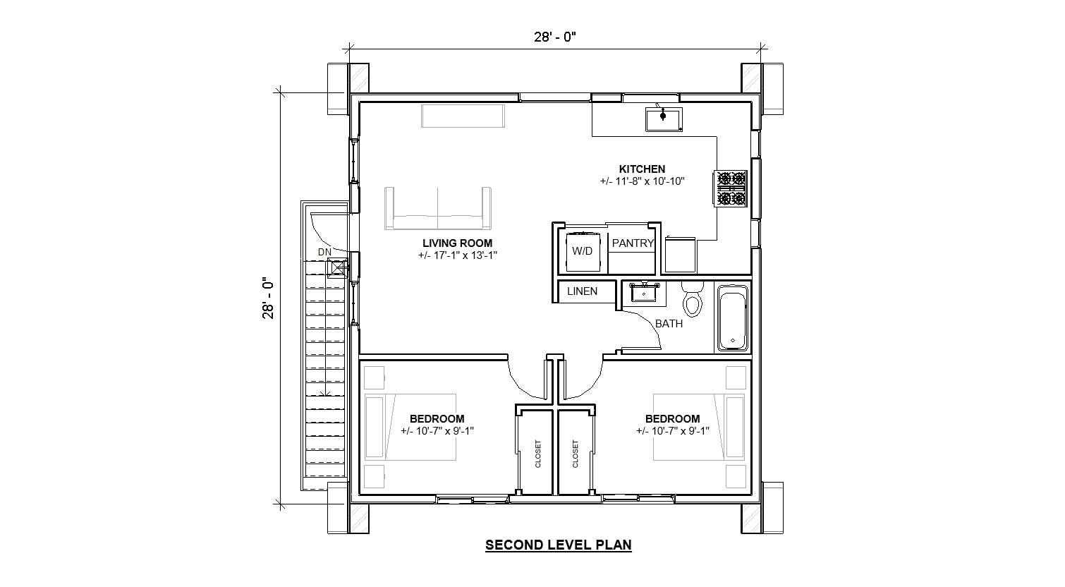 Two Car ADU Garage Loft 28'x28' Architectural Plans - Blueprint Digital ...