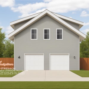 Two Car ADU Garage Apartment 28&#39; x 32&#39; - Architectural Plan with Elevations & Materials - Blueprint Digital PDF