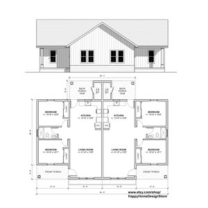 Twin Investment Duplex 2 bed 1 bath (56'x34') 1740 SF Custom House Plans and Blueprints