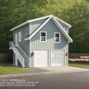 Two Car ADU Garage Loft 22&#39;x22&#39; Architectural Plans - Blueprint Digital PDF
