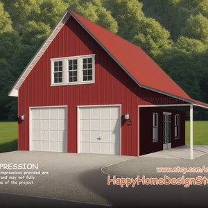 2 Bay Barn Garage Floor Plan, 2 story garage and workshop. 840 sq ft.