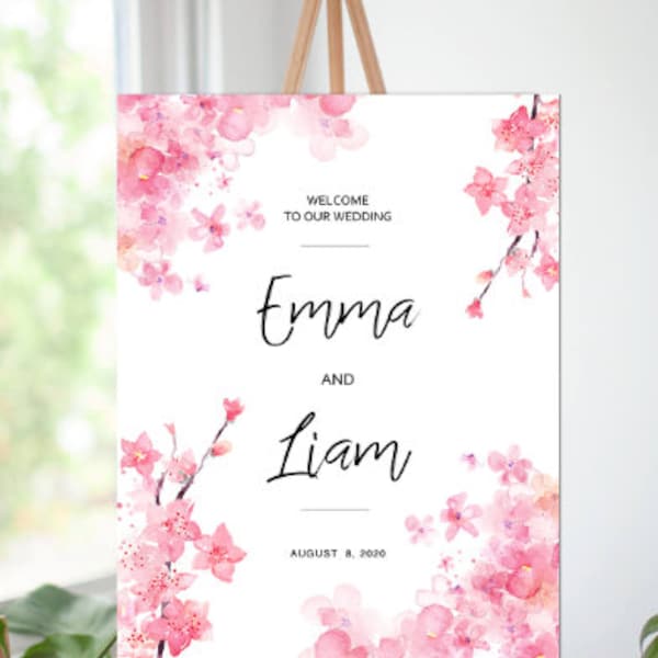 Printable Pink Cherry Blossom Welcome Sign, Custom Wedding Sign Spring, Welcome Sign Wedding, Welcome Sign, Spring Wedding