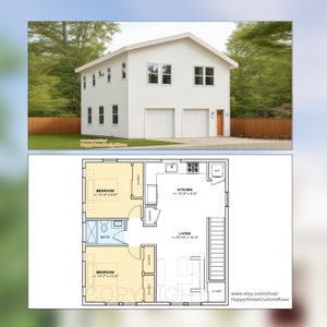 Appartamento con due camere da letto e garage di 30' x 30' - Progetto architettonico con prospetti e materiali - Blueprint Digital PDF