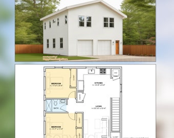 30' x 30' Two Bedroom Garage Apartment - Architectural Plan with Elevations & Materials - Blueprint Digital PDF